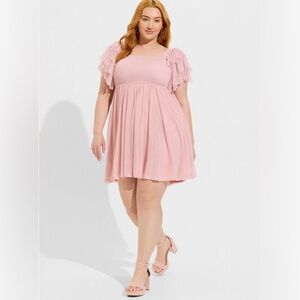 NWT Torrid Pink Mini Mesh Ruffled Layered Sleeve Dress (Size 2)